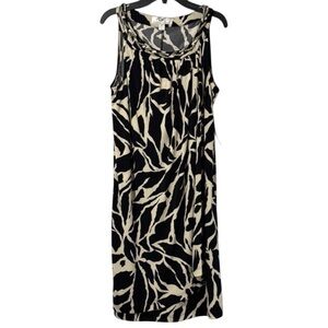 Donna Ricco‎ Dress Black/Cream Sarong Sheath Metal Braid Neck Midi Size 12  NWT